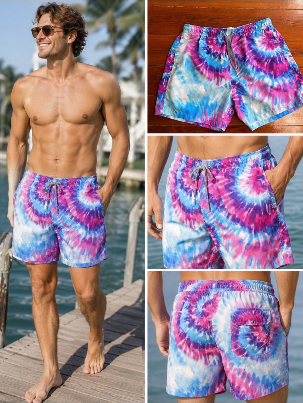 Boardies Purple Haze Tie Dye Swim Trunks 5.5' Inseam Board Shorts Sz XL 💚🎀